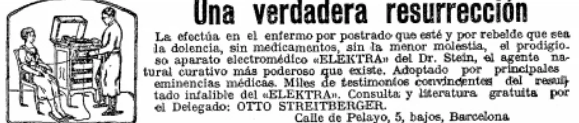 Clic para ampliar fotografía Recorte de anuncio de prensa de la máquina de electroterapia Elektra del Dr. Otto Streitberger