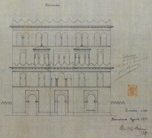Plano original de 1919 del Edificio Alhambra (planta baja y tres pisos) atribuido a Josep Maria Sagnier Vidal