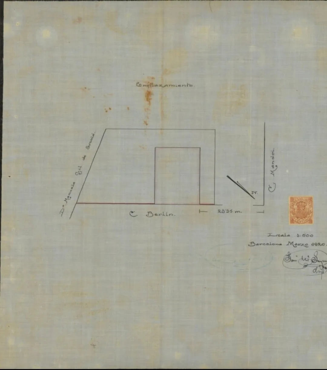 Plano arquitectónico de 1919 del Edificio Alhambra de Barcelona (sección y plantas)
