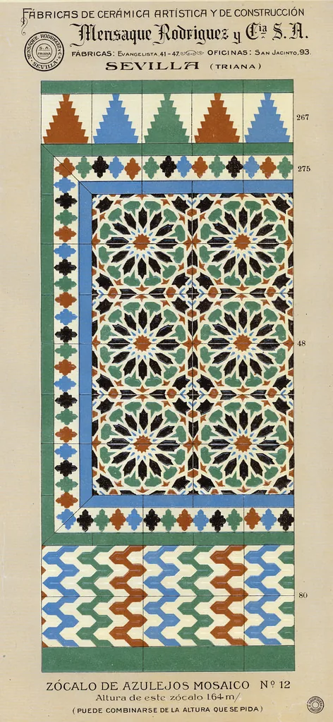 Catálogo histórico de cerámica artística Mensaque Rodríguez y Cía (Sevilla, Triana): Zócalo de azulejos mosaico n.º 12 de estilo neoárabe (1875)